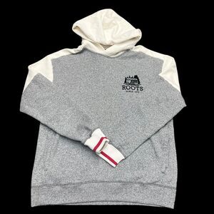 Roots Canada Mens Fleece Cabin Logo Y2K Hoodie Vintage Gray Size Medium